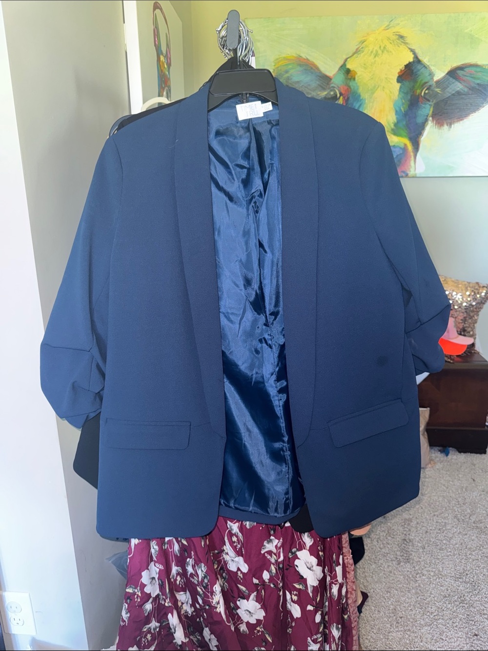 Time and Tru Navy Open-Front Blazer with Rolled Sleeves